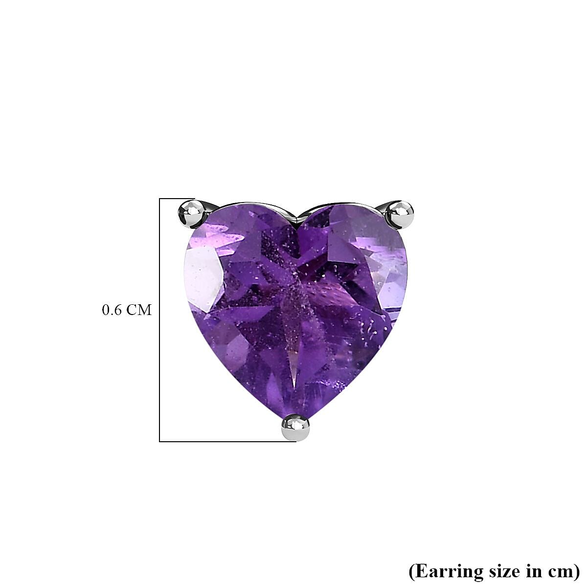 Amethyst Heart Stud Earrings with Push Back in Platinum Overlay Sterling Silver 1.40 Ct.