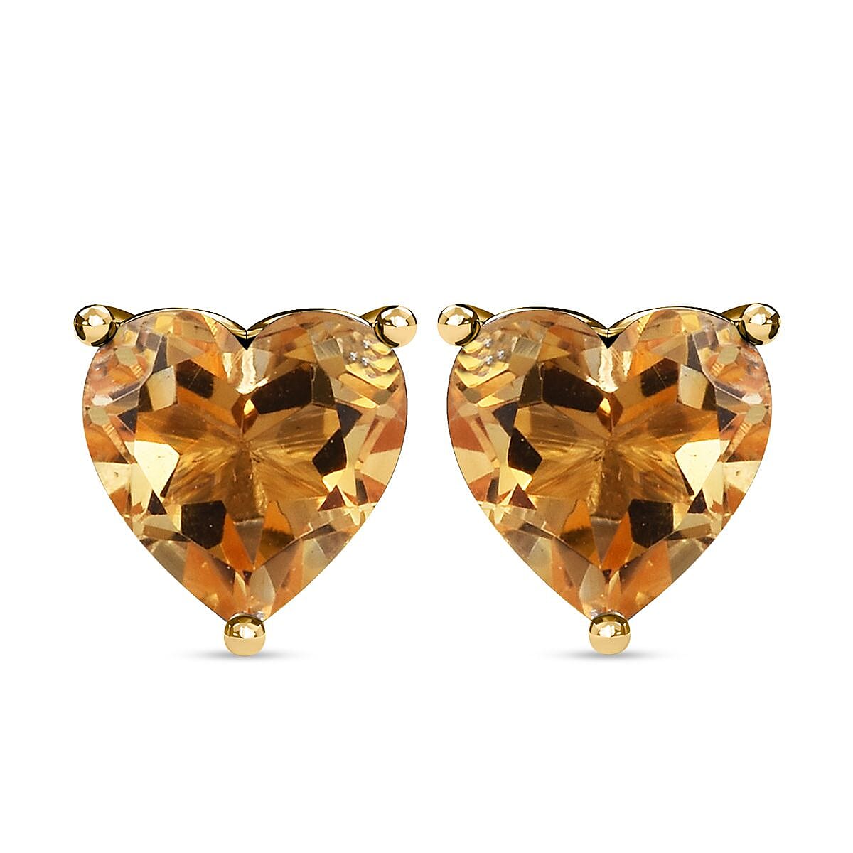 Citrine Heart Stud Earrings in 18K Vermeil Yellow Gold Plated Sterling Silver 1.31 Ct.