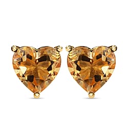 Citrine Heart Stud Earrings in 18K Vermeil Yellow Gold Plated Sterling Silver 1.31 Ct.
