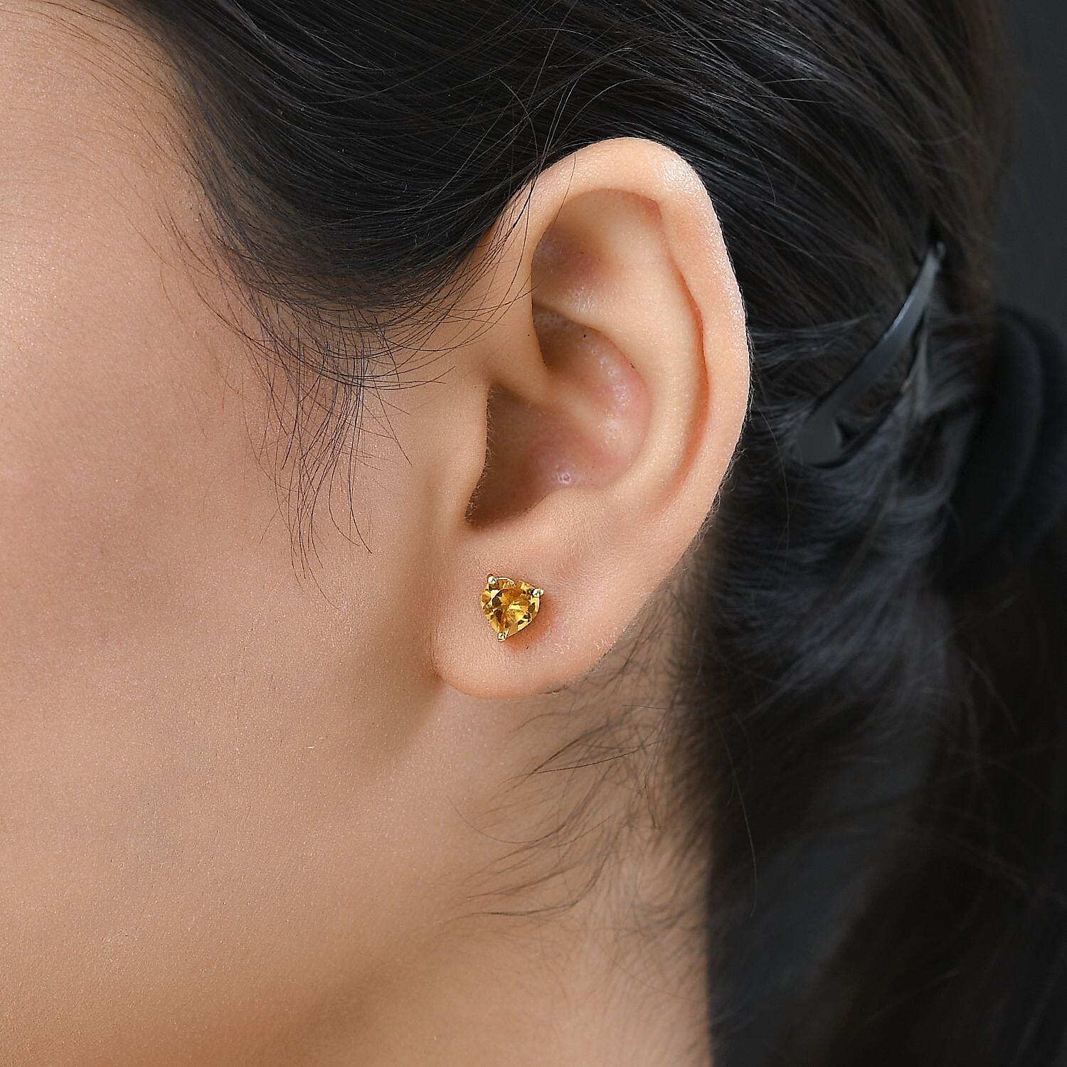 Citrine Heart Stud Earrings in 18K Vermeil Yellow Gold Plated Sterling Silver 1.31 Ct.