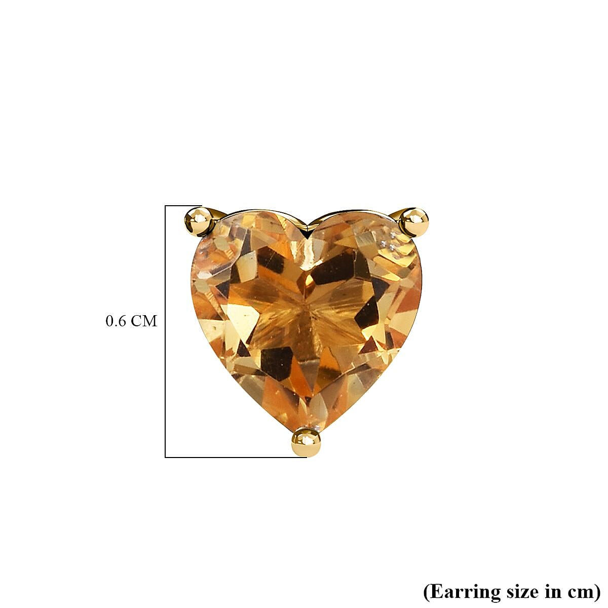 Citrine Heart Stud Earrings in 18K Vermeil Yellow Gold Plated Sterling Silver 1.31 Ct.