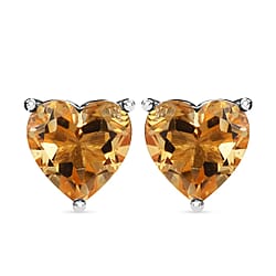 Citrine Heart Stud Earrings in 18K Vermeil Yellow Gold Plated Sterling Silver 1.31 Ct.