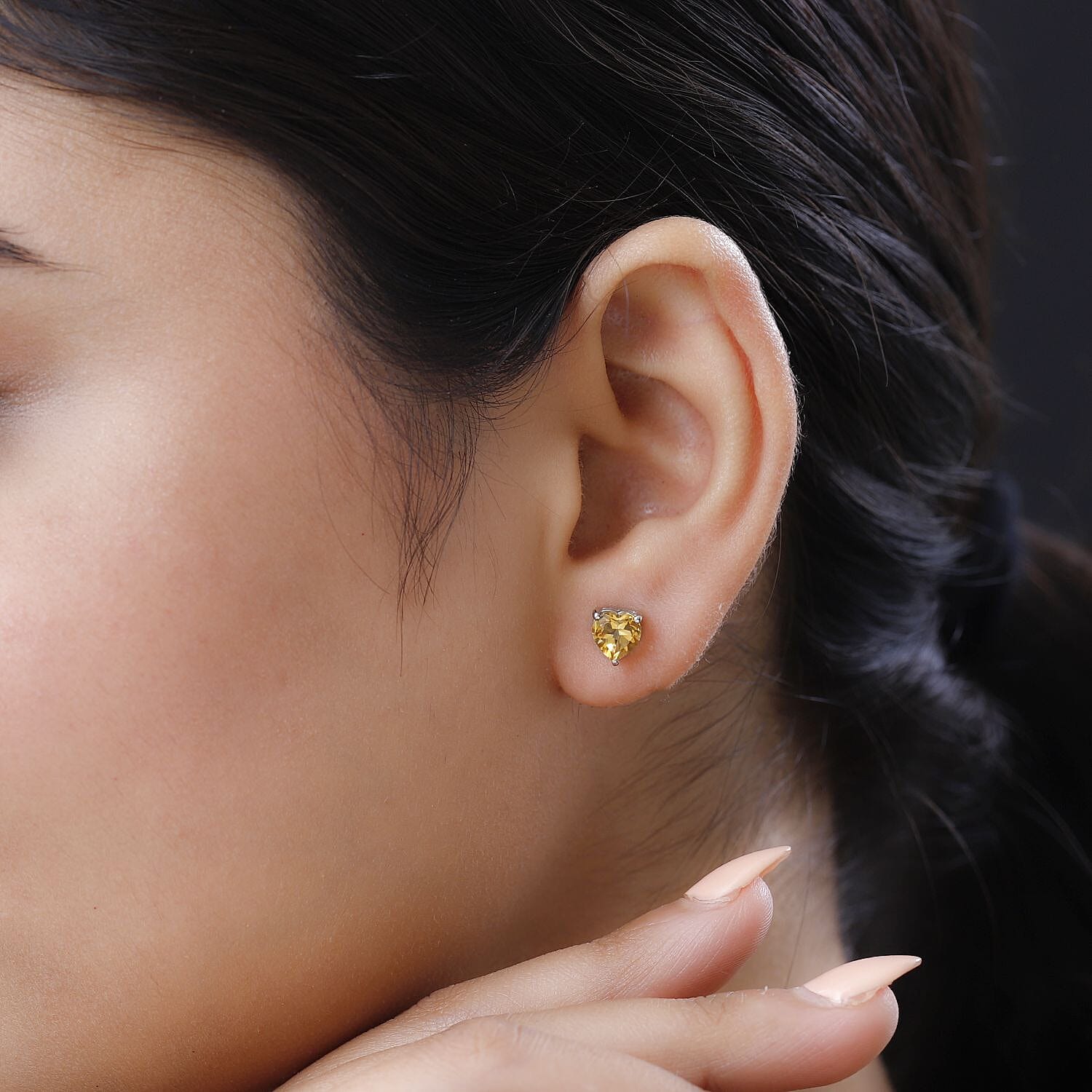 Citrine Heart Stud Earrings in Platinum Overlay Sterling Silver 1.35 Ct.