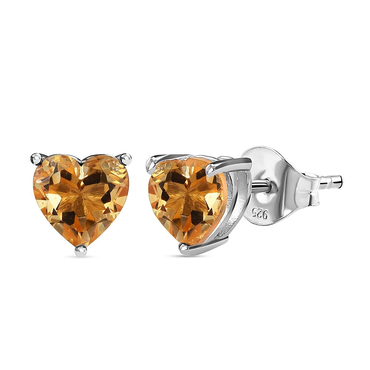 Citrine Heart Stud Earrings in Platinum Overlay Sterling Silver 1.35 Ct.
