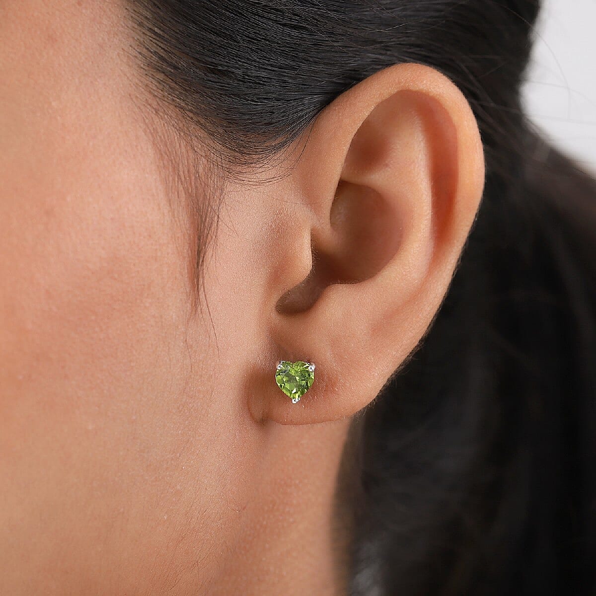 1.28 Peridot Heart Solitaire Earrings in Platinum Plated Sterling Silver