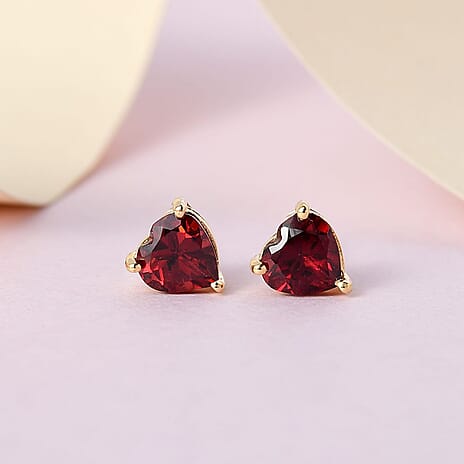 Mozambique Garnet Stud Earrings in 18K Yellow Gold Vermeil Plated Sterling Silver 2.06 Ct.