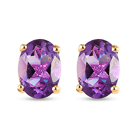 1.5 Ct. African Amethyst Solitaire Earrings in 14K Gold Plated Sterling Silver