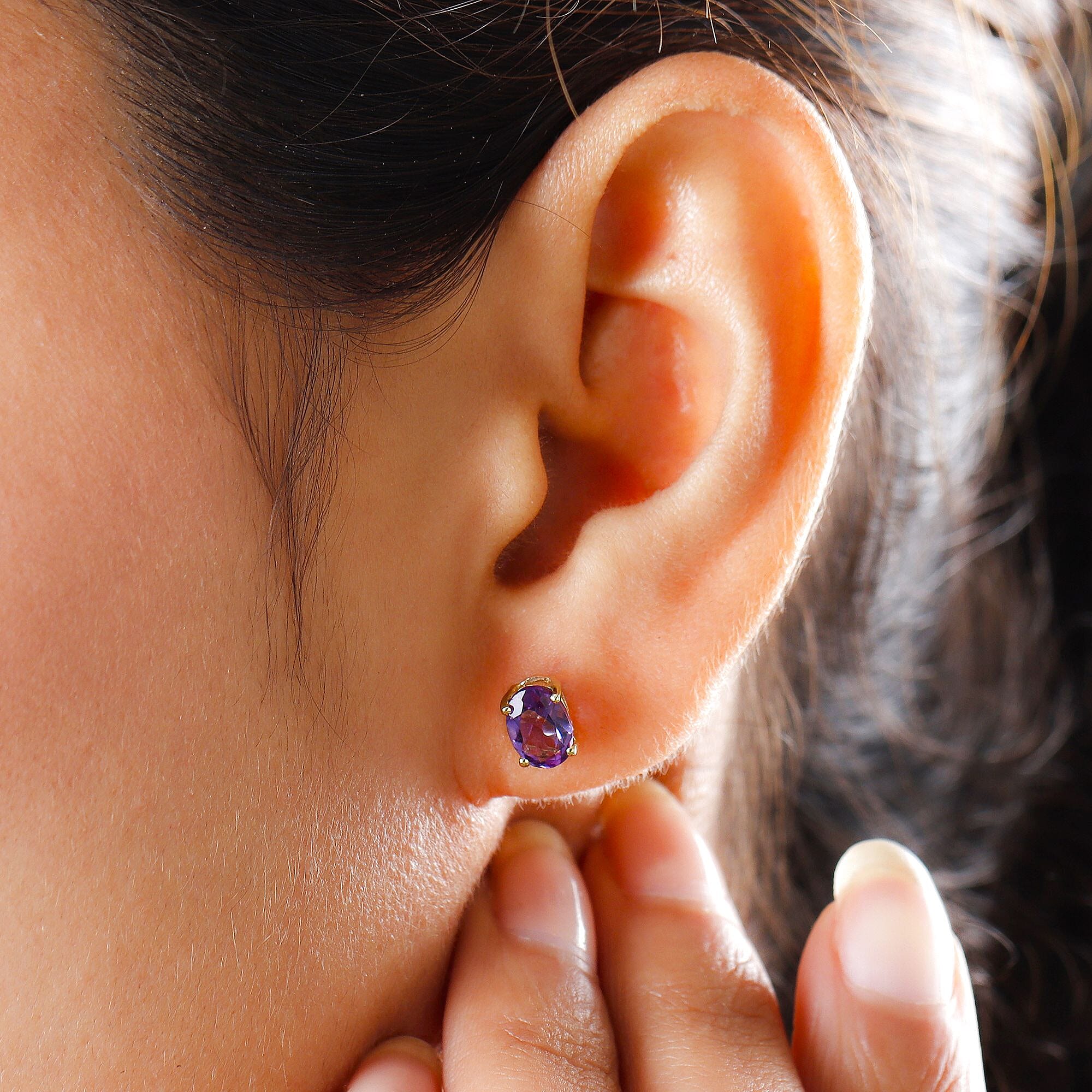 Amethyst Stud Earrings With Push Back in 18K Vermeil Yellow Gold Plated Sterling Silver 1.40 Ct. Amethyst Stud Earrings With Push Back in 18K Vermeil Yellow Gold Plated Sterling Silver 1.40 Ct.