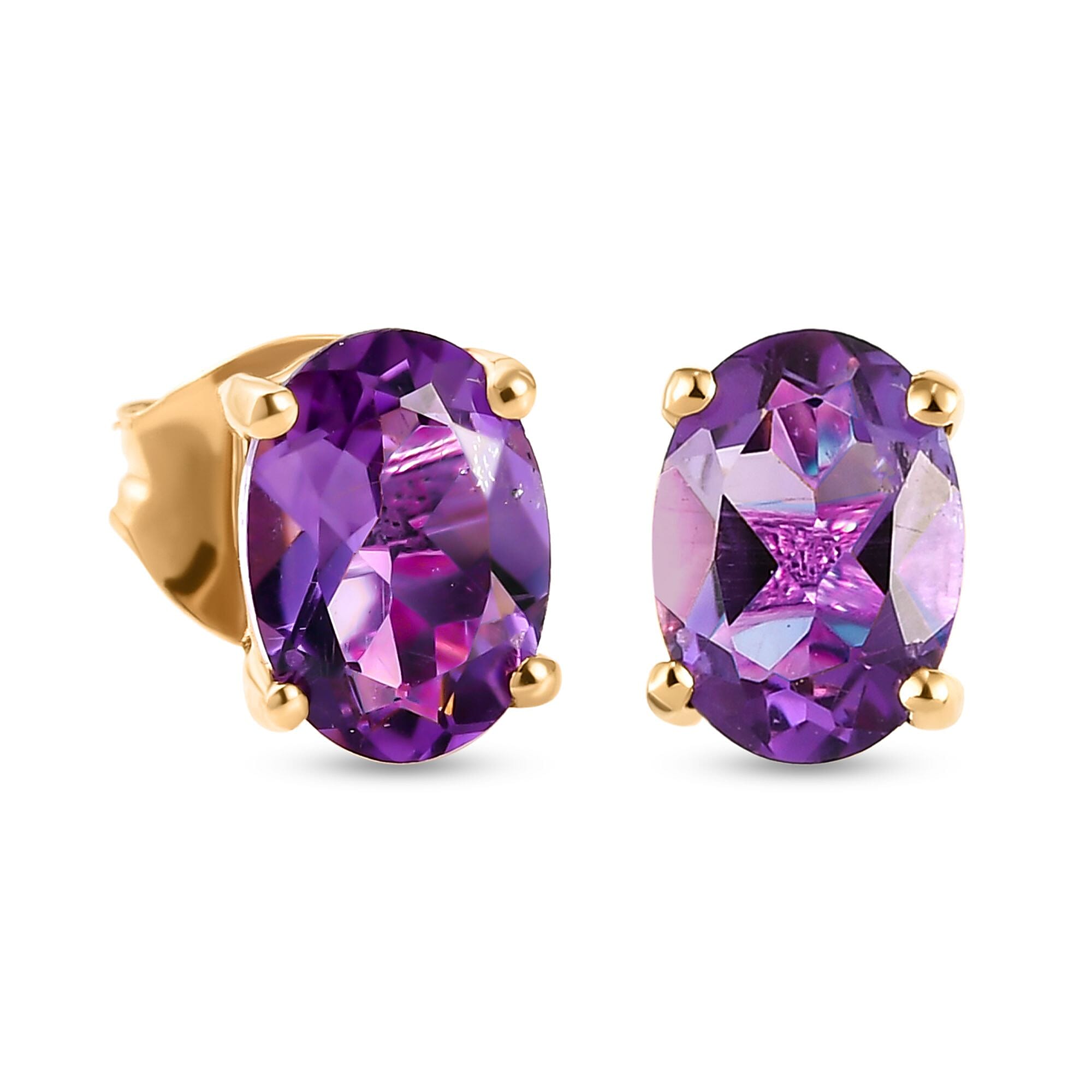 Amethyst Stud Earrings With Push Back in 18K Vermeil Yellow Gold Plated Sterling Silver 1.40 Ct. Amethyst Stud Earrings With Push Back in 18K Vermeil Yellow Gold Plated Sterling Silver 1.40 Ct.