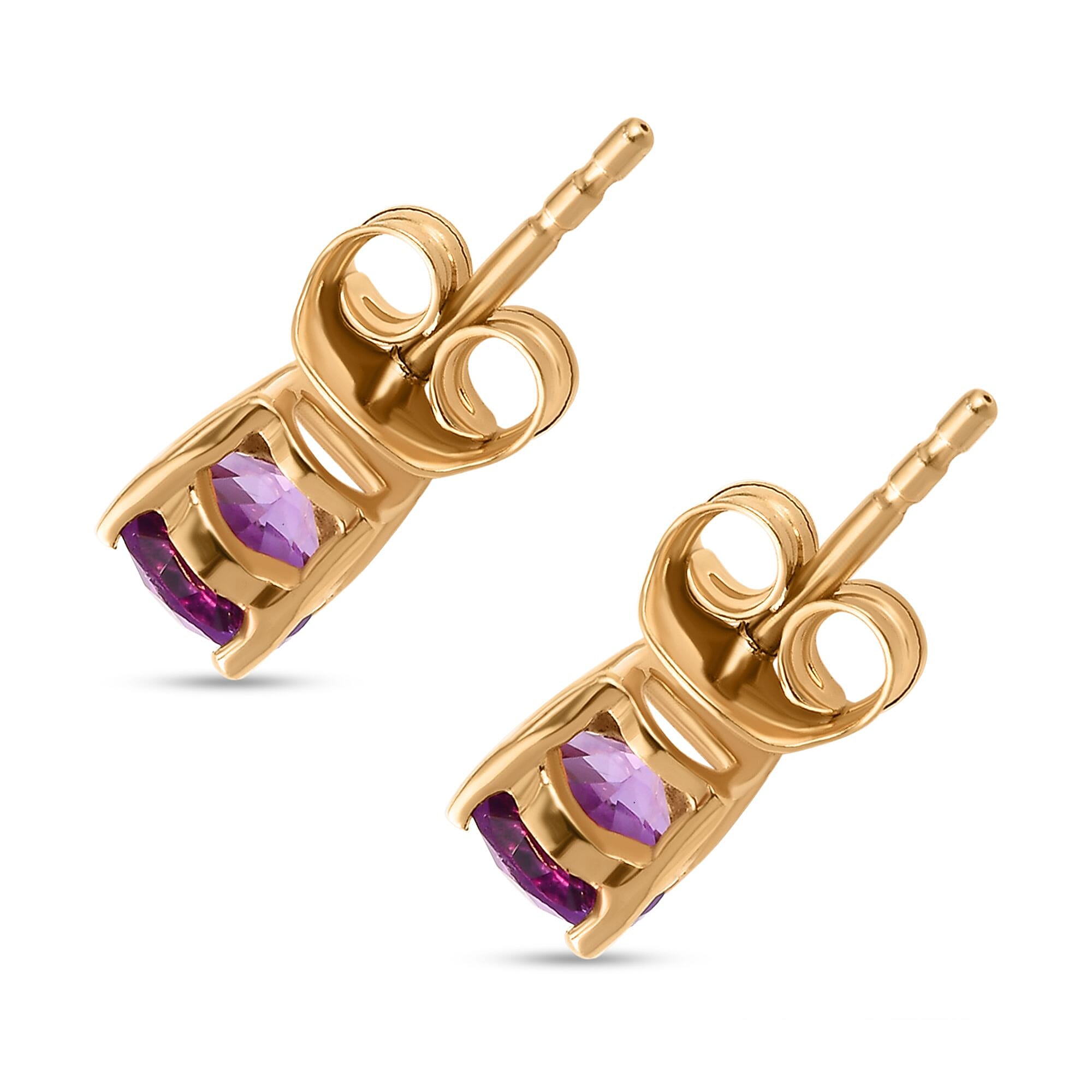 Amethyst Stud Earrings With Push Back in 18K Vermeil Yellow Gold Plated Sterling Silver 1.40 Ct. Amethyst Stud Earrings With Push Back in 18K Vermeil Yellow Gold Plated Sterling Silver 1.40 Ct.