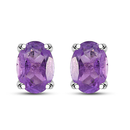 1.5 CT. African Amethyst Solitaire Earrings in Platinum Plated Sterling Silver