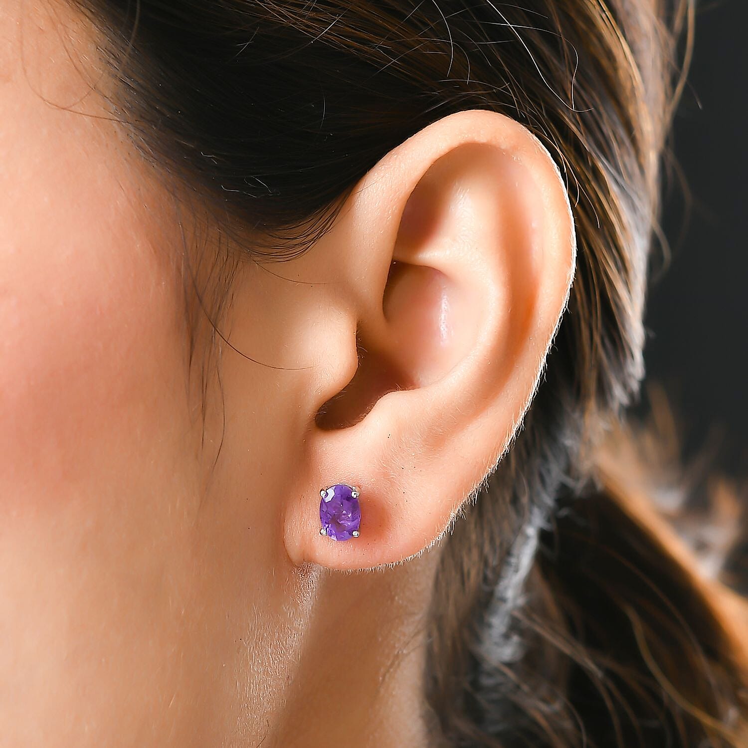 Amethyst Stud Earrings in Platinum Overlay Sterling Silver 1.49 Ct.