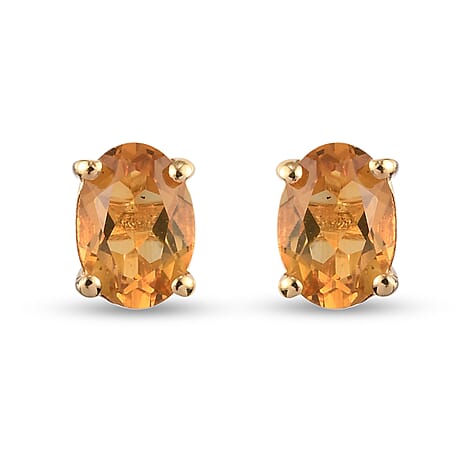 Citrine Solitaire Stud Earrings with Push Back in 18K Vermeil Yellow Gold Plated Sterling Silver 1.55 Ct.