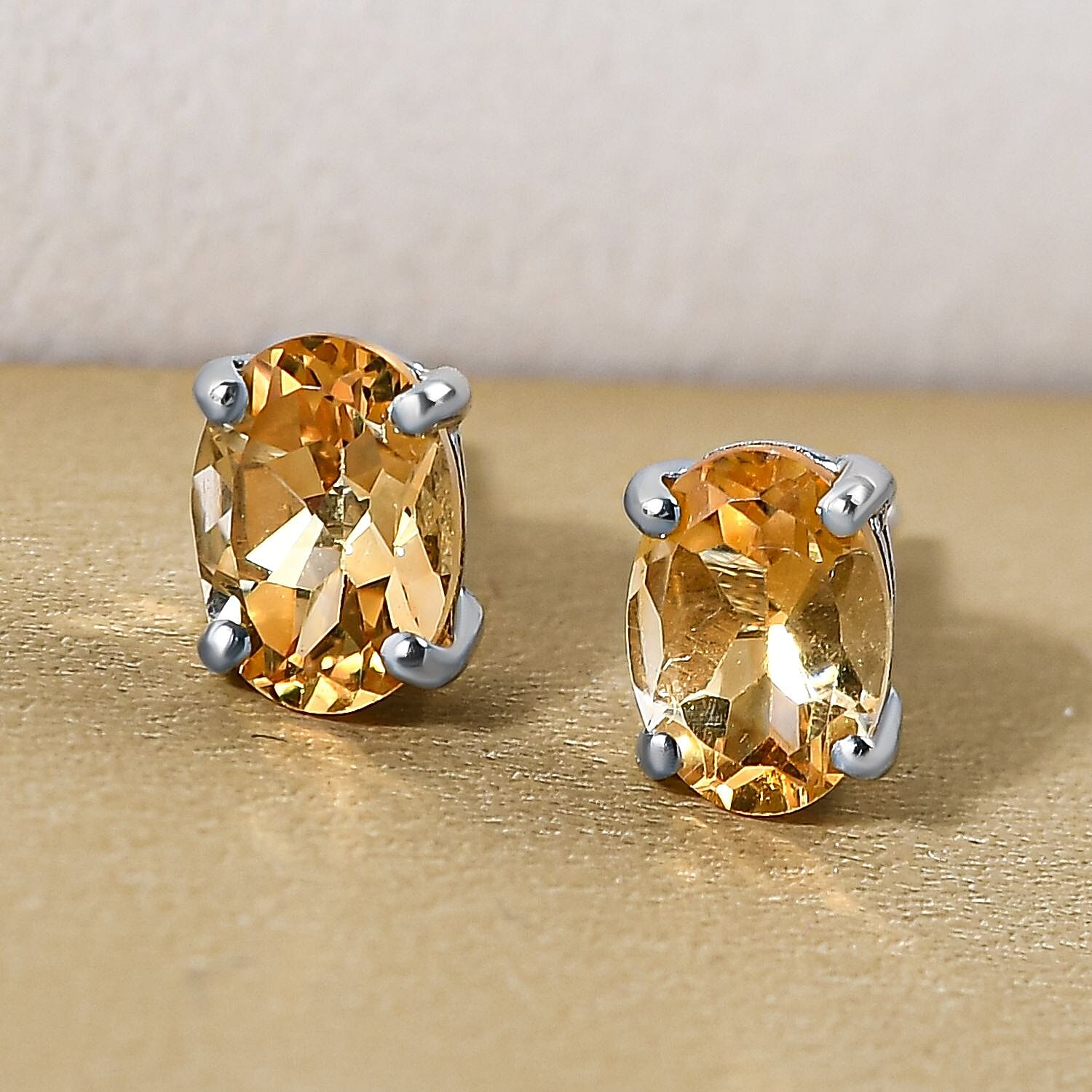 Citrine Stud Earrings in Platinum Overlay Sterling Silver 1.43 Ct.