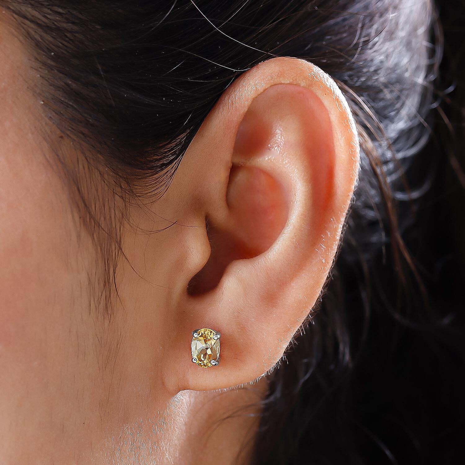 Citrine Stud Earrings in Platinum Overlay Sterling Silver 1.43 Ct.