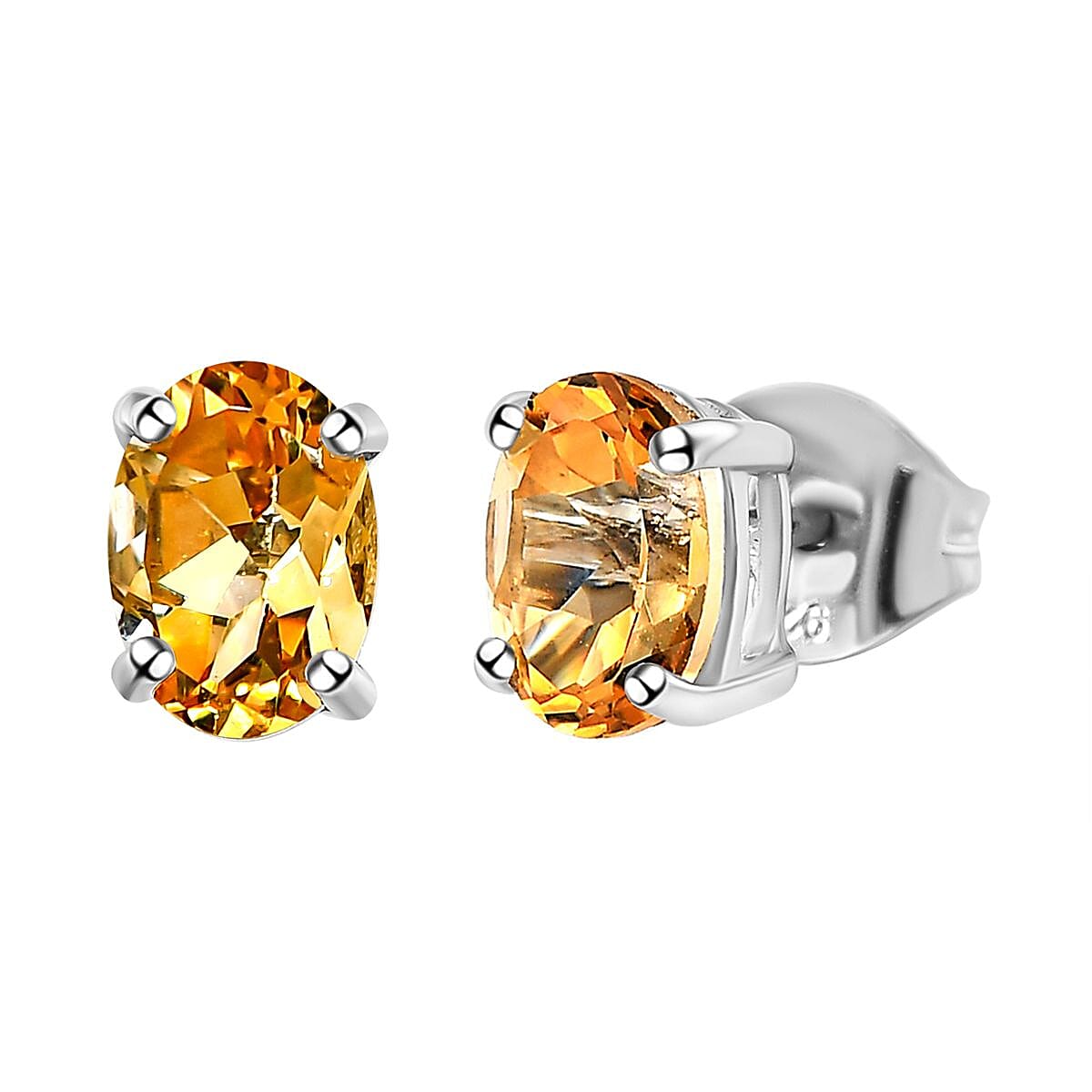 Citrine Stud Earrings in Platinum Overlay Sterling Silver 1.43 Ct.
