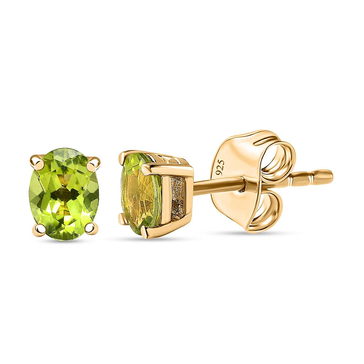 Hebei Peridot Stud Push Back Earrings in 18K Vermeil Yellow Gold Plated Sterling Silver 1.83 Ct.