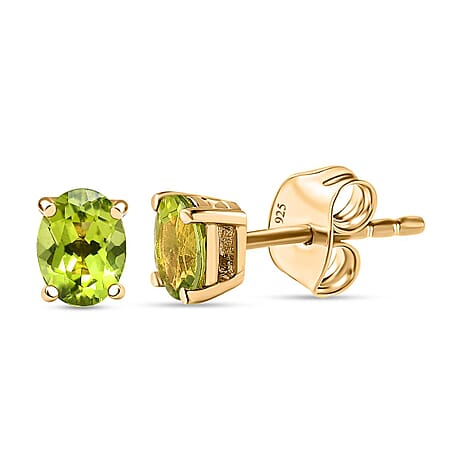 Hebei Peridot Solitaire Stud Push Back Earrings in 18K Vermeil Yellow Gold Plated Sterling Silver 1.17 Ct.