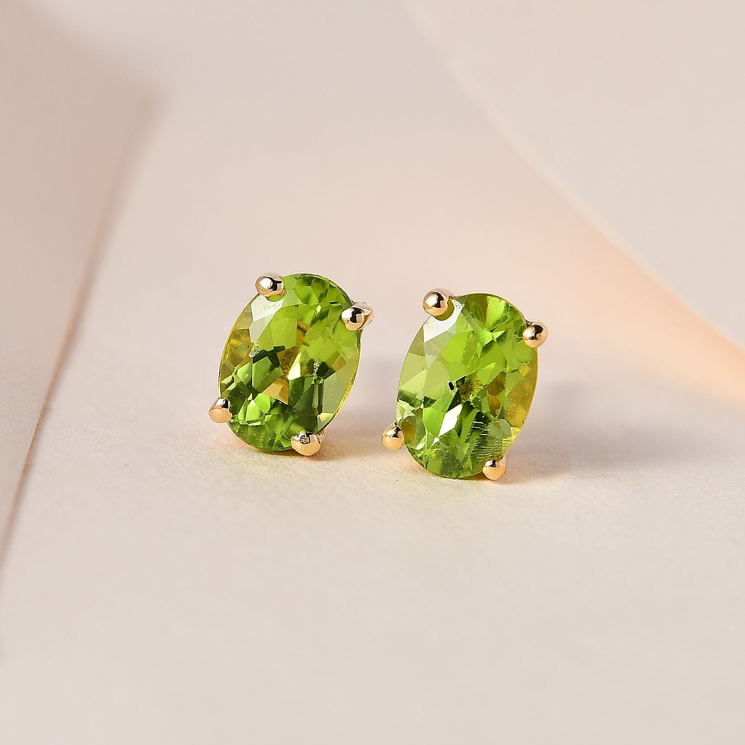 Hebei Peridot Stud Push Back Earrings in 18K Vermeil Yellow Gold Plated Sterling Silver 1.83 Ct.