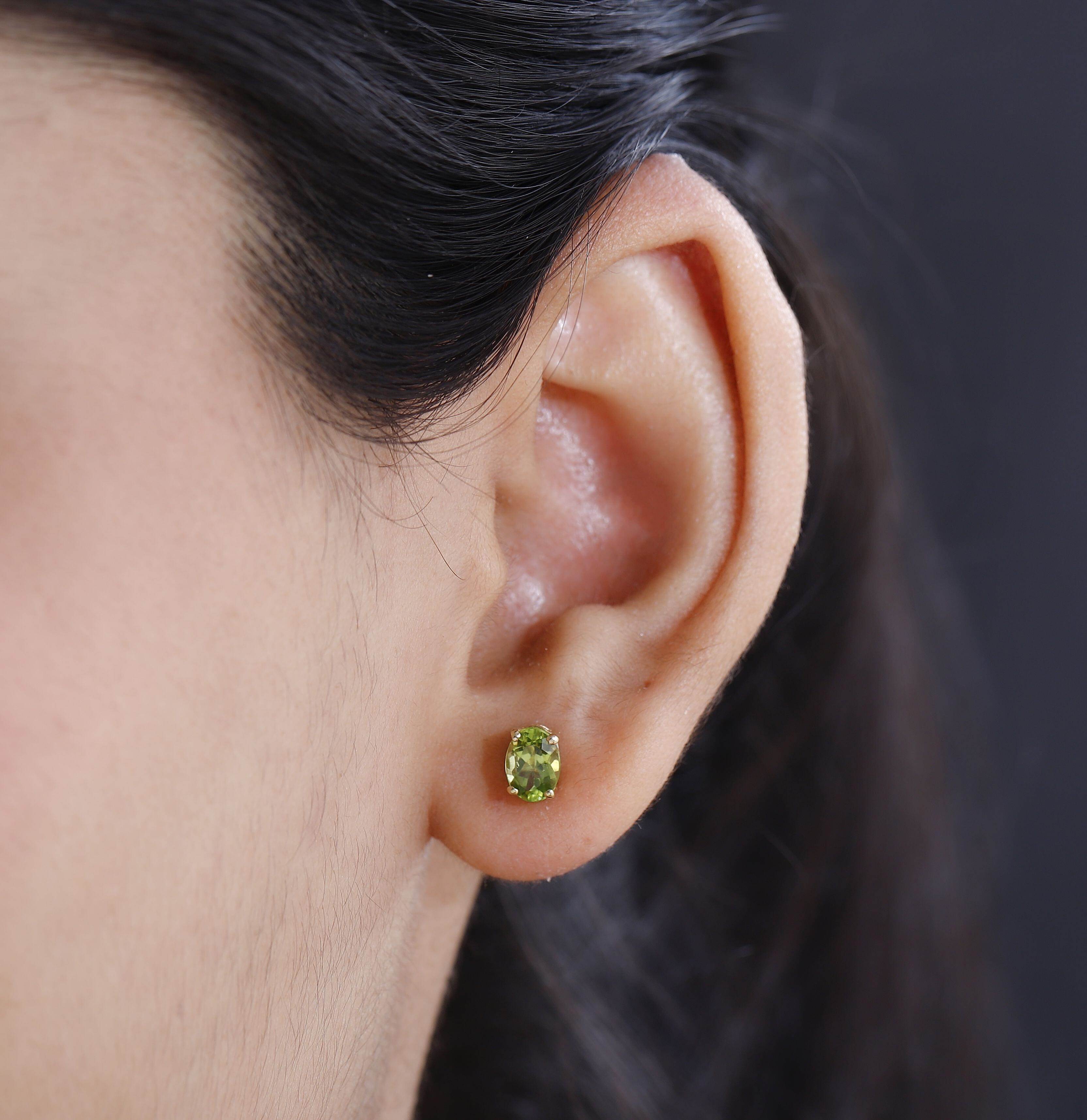 Hebei Peridot Stud Push Back Earrings in 18K Vermeil Yellow Gold Plated Sterling Silver 1.83 Ct.