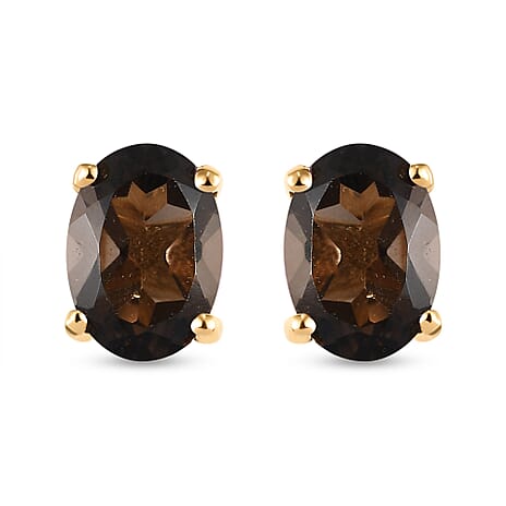 Smoky Quartz Stud Earrings with Push Back in 18K Vermeil Yellow Gold Plated Sterling Silver 0.90 Ct.