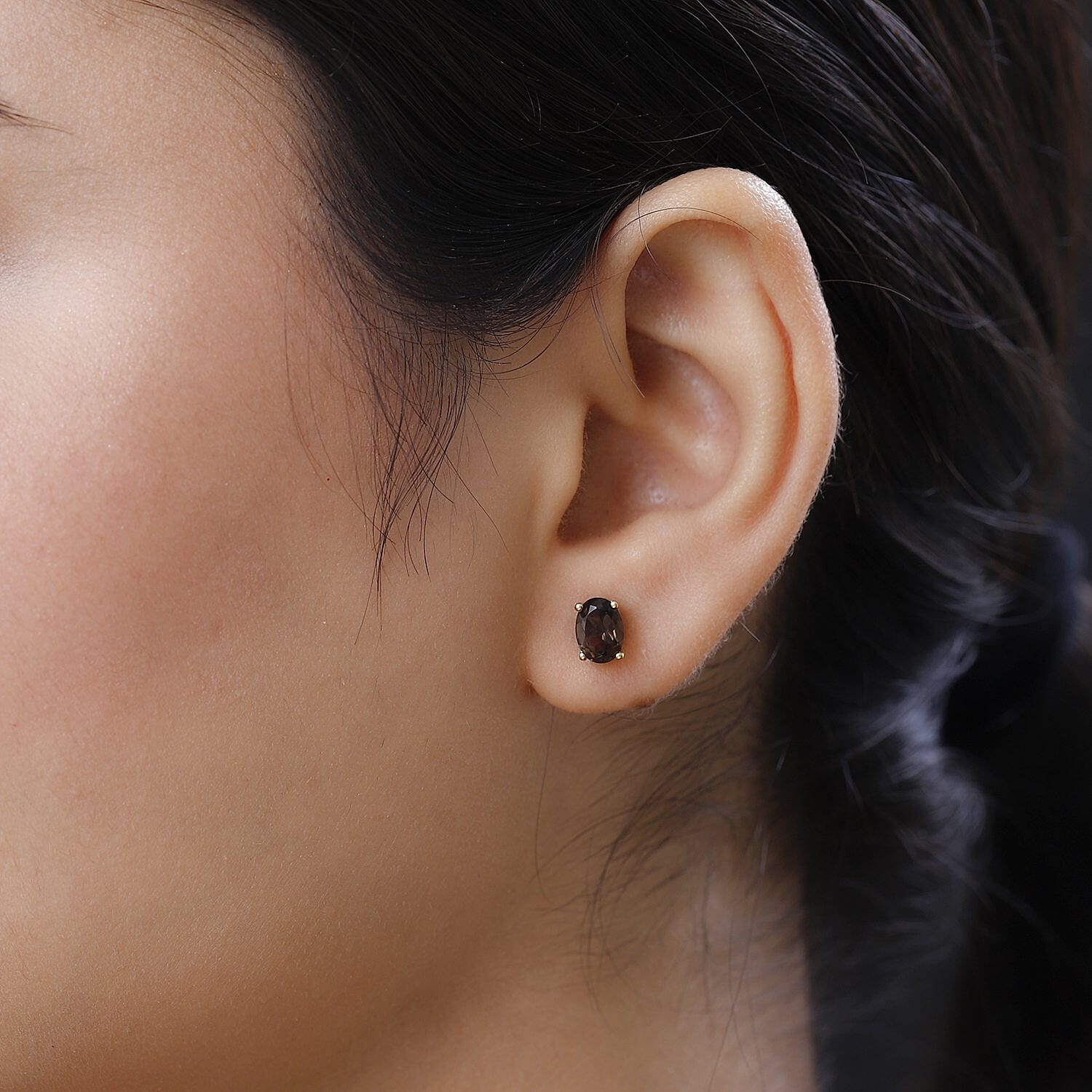 Smoky Quartz Stud Earrings with Push Back in 18K Vermeil Yellow Gold Plated Sterling Silver 0.90 Ct.