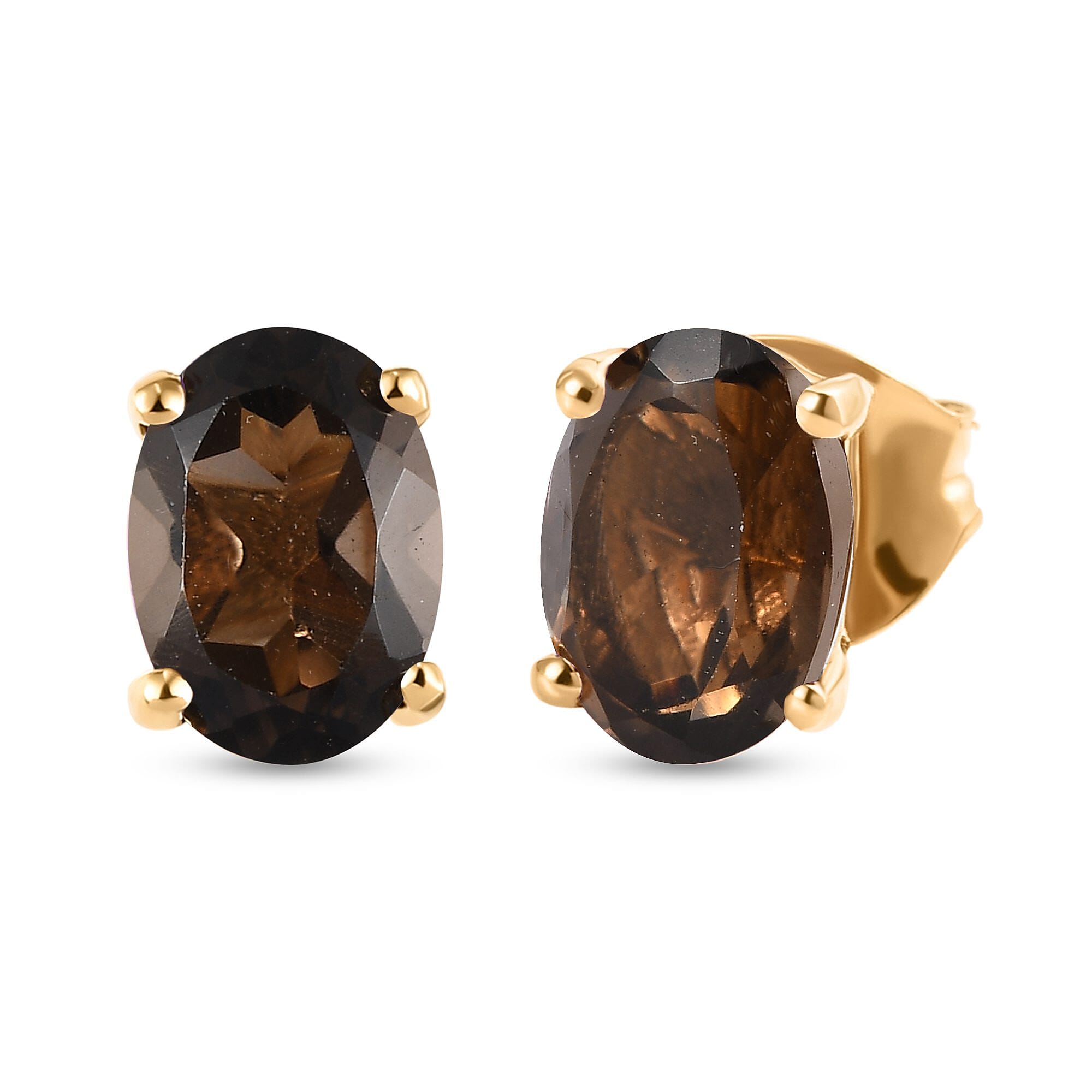 Smoky Quartz Stud Earrings with Push Back in 18K Vermeil Yellow Gold Plated Sterling Silver 0.90 Ct.