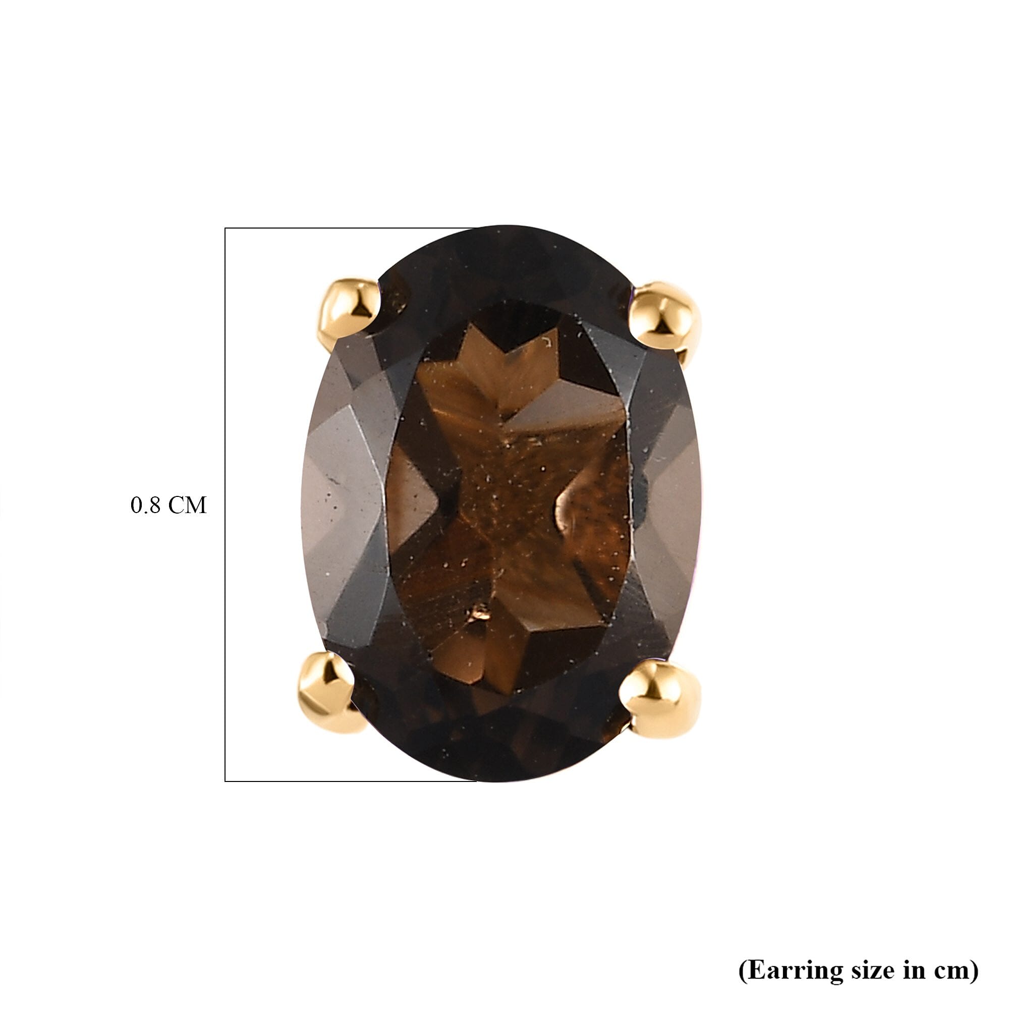 Smoky Quartz Stud Earrings with Push Back in 18K Vermeil Yellow Gold Plated Sterling Silver 0.90 Ct.