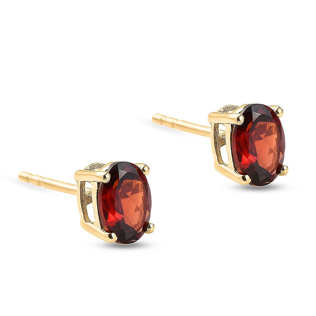 Mozambique Garnet Solitaire Stud Earrings with Push Back in 18K Vermeil Yellow Gold Plated Sterling Silver 1.88 Ct.