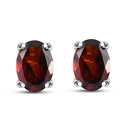 1.62 Ct. Red Garnet Earrings in Solitaire Platinum Plated Sterling Silver