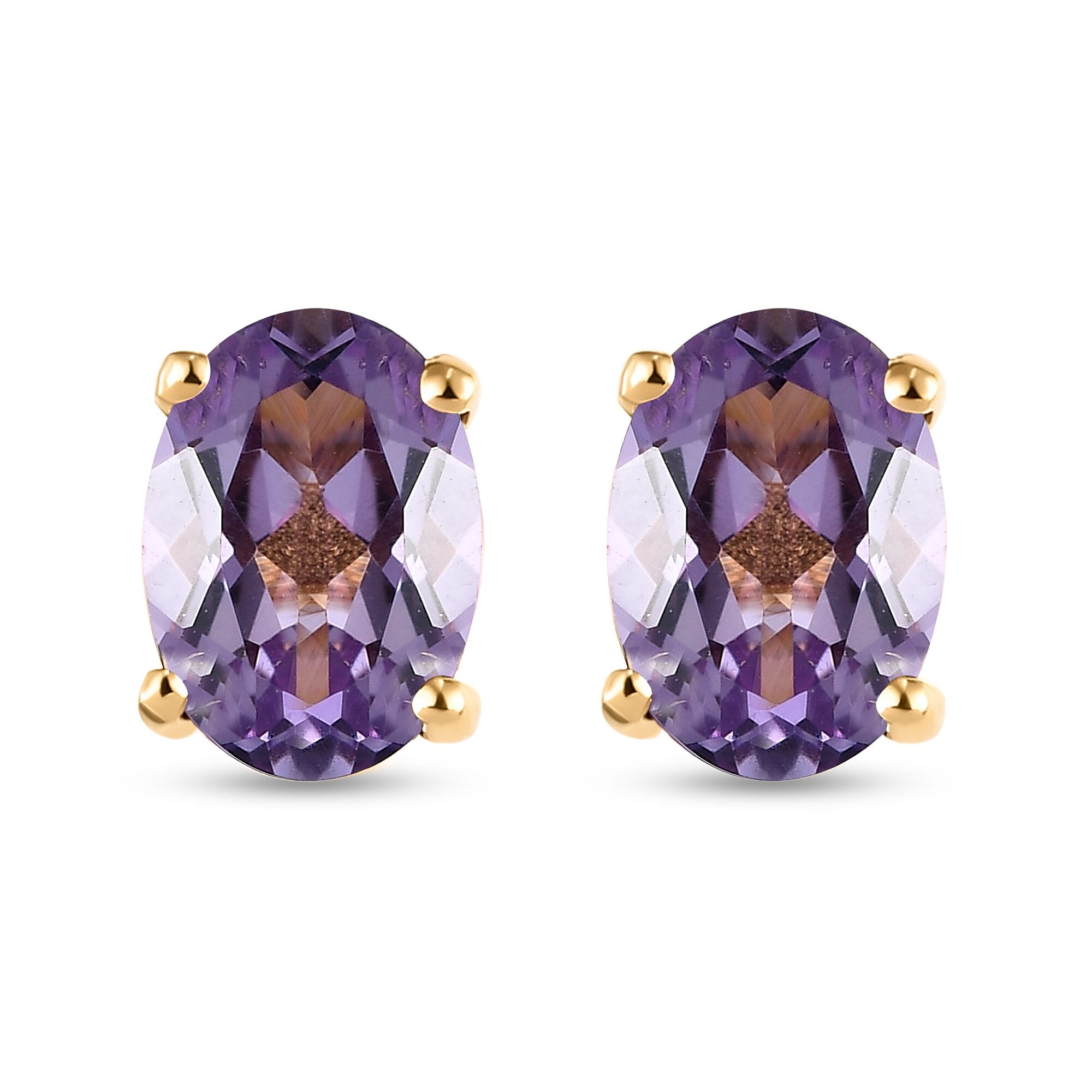 Rose De France Amethyst Stud Earrings (with Push Back) in 18K Vermeil Gold Plated Sterling Silver 1.42 Ct.