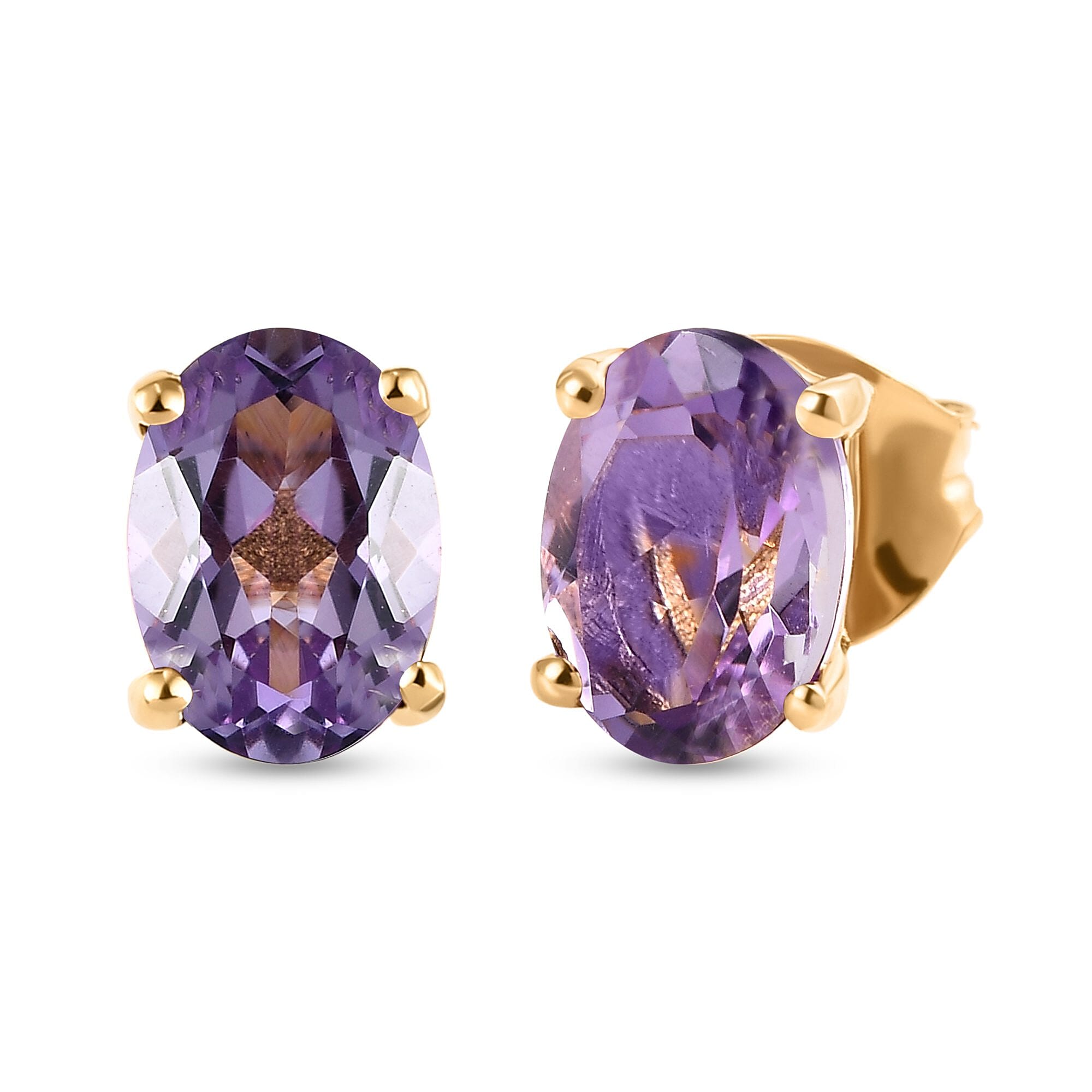 Rose De France Amethyst Stud Earrings (with Push Back) in 18K Vermeil Gold Plated Sterling Silver 1.42 Ct.