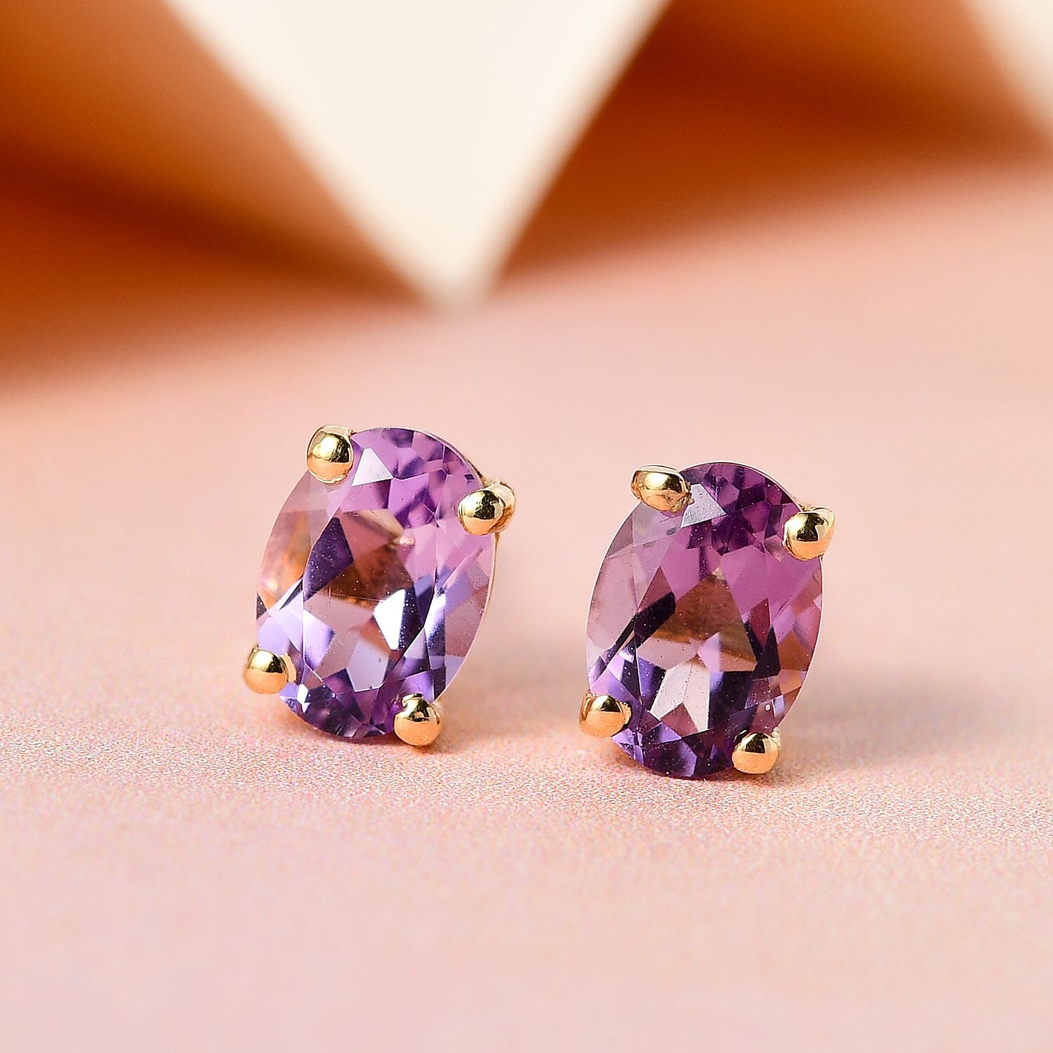 Rose De France Amethyst Stud Earrings (with Push Back) in 18K Vermeil Gold Plated Sterling Silver 1.42 Ct.