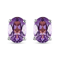 1.5 CT. African Amethyst Solitaire Earrings in Platinum Plated Sterling Silver