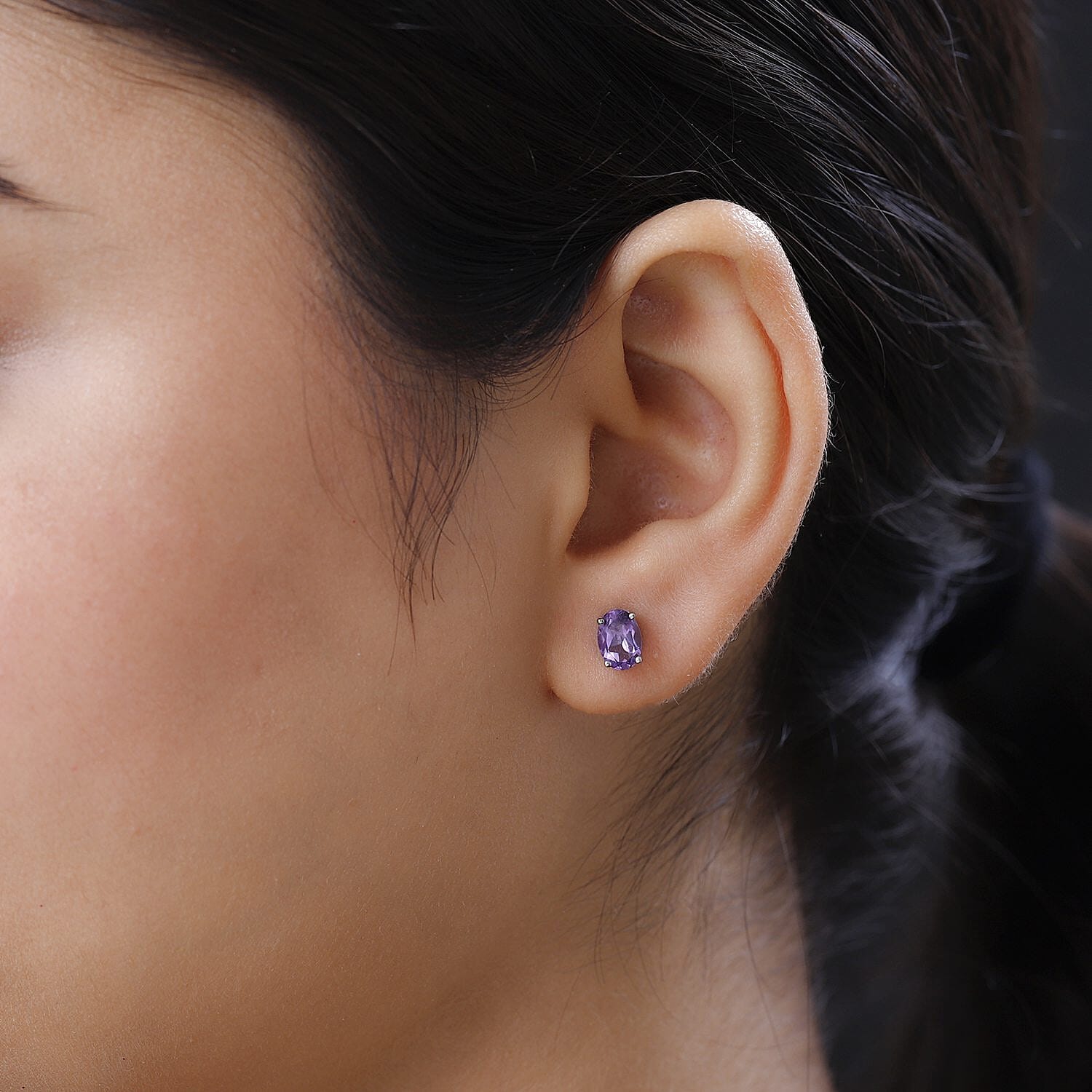 Rose De France Amethyst Stud Earrings in Platinum Overlay Sterling Silver 1.42 Ct.
