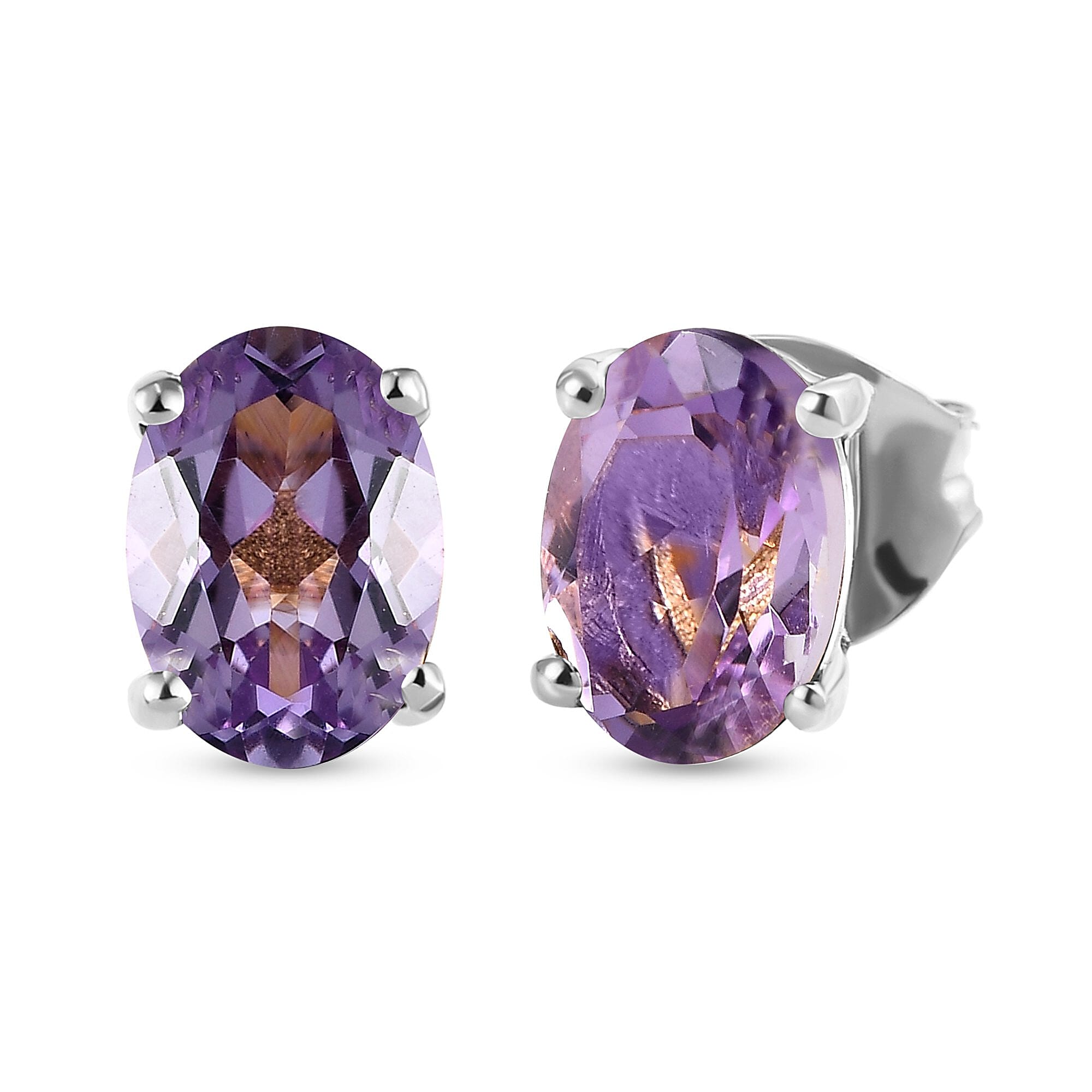 Rose De France Amethyst Stud Earrings in Platinum Overlay Sterling Silver 1.42 Ct.