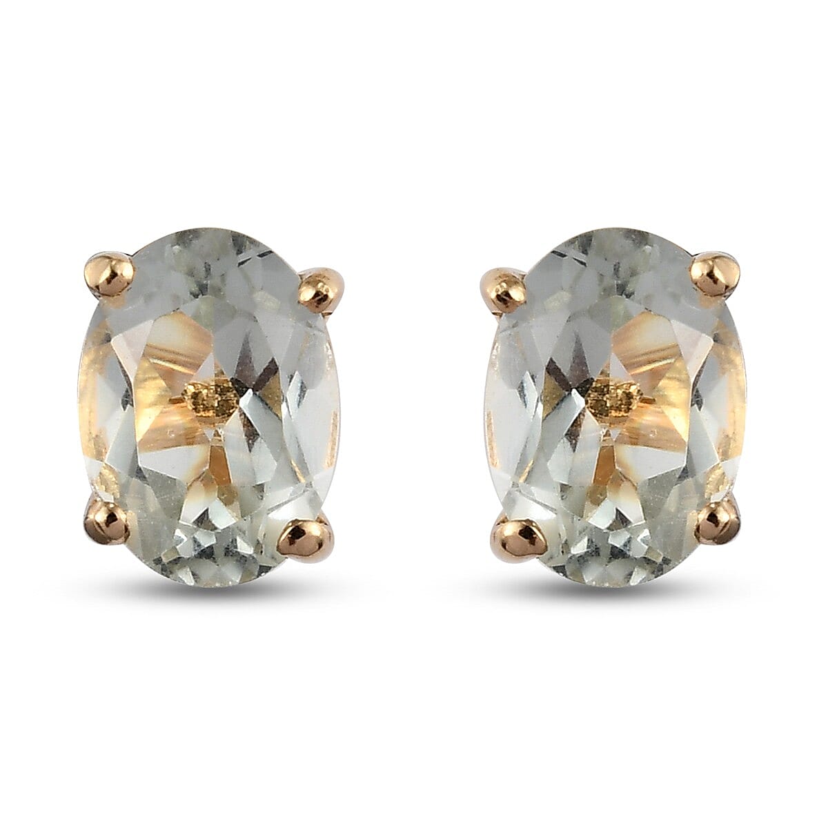 Prasiolite Stud Earrings with Push Back in 18K Vermeil Yellow Gold Plated Sterling Silver 1.47 Ct.