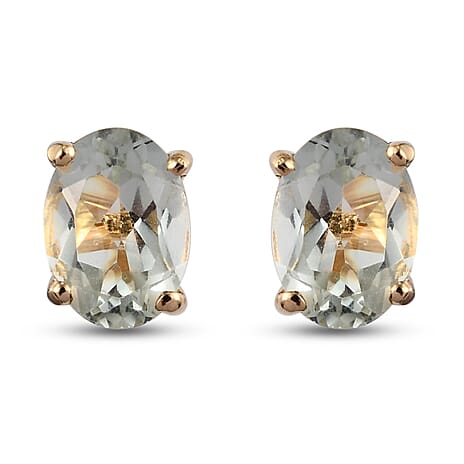 Prasiolite Stud Earrings with Push Back in 18K Vermeil Yellow Gold Plated Sterling Silver 1.47 Ct.