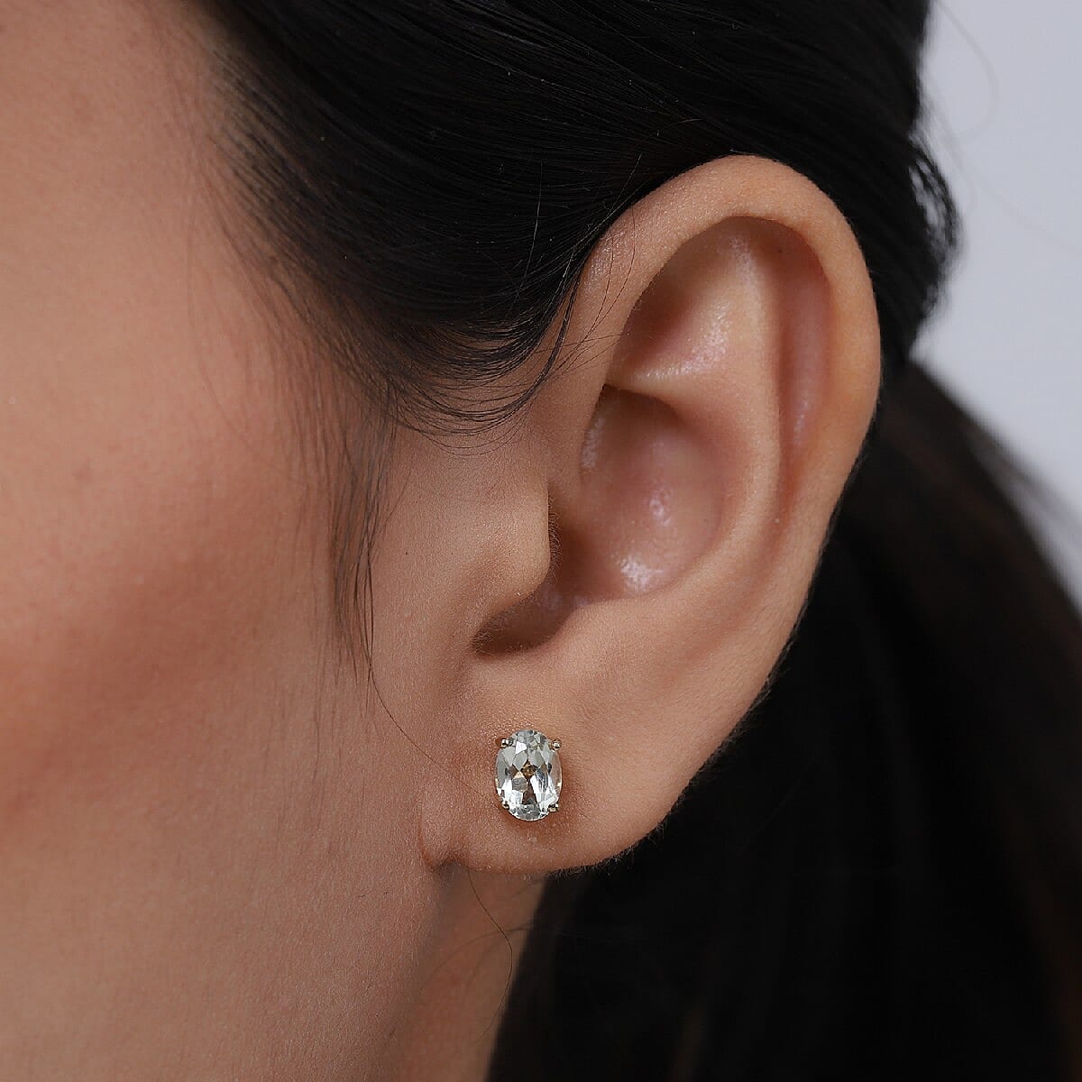 Prasiolite Stud Earrings with Push Back in 18K Vermeil Yellow Gold Plated Sterling Silver 1.47 Ct.