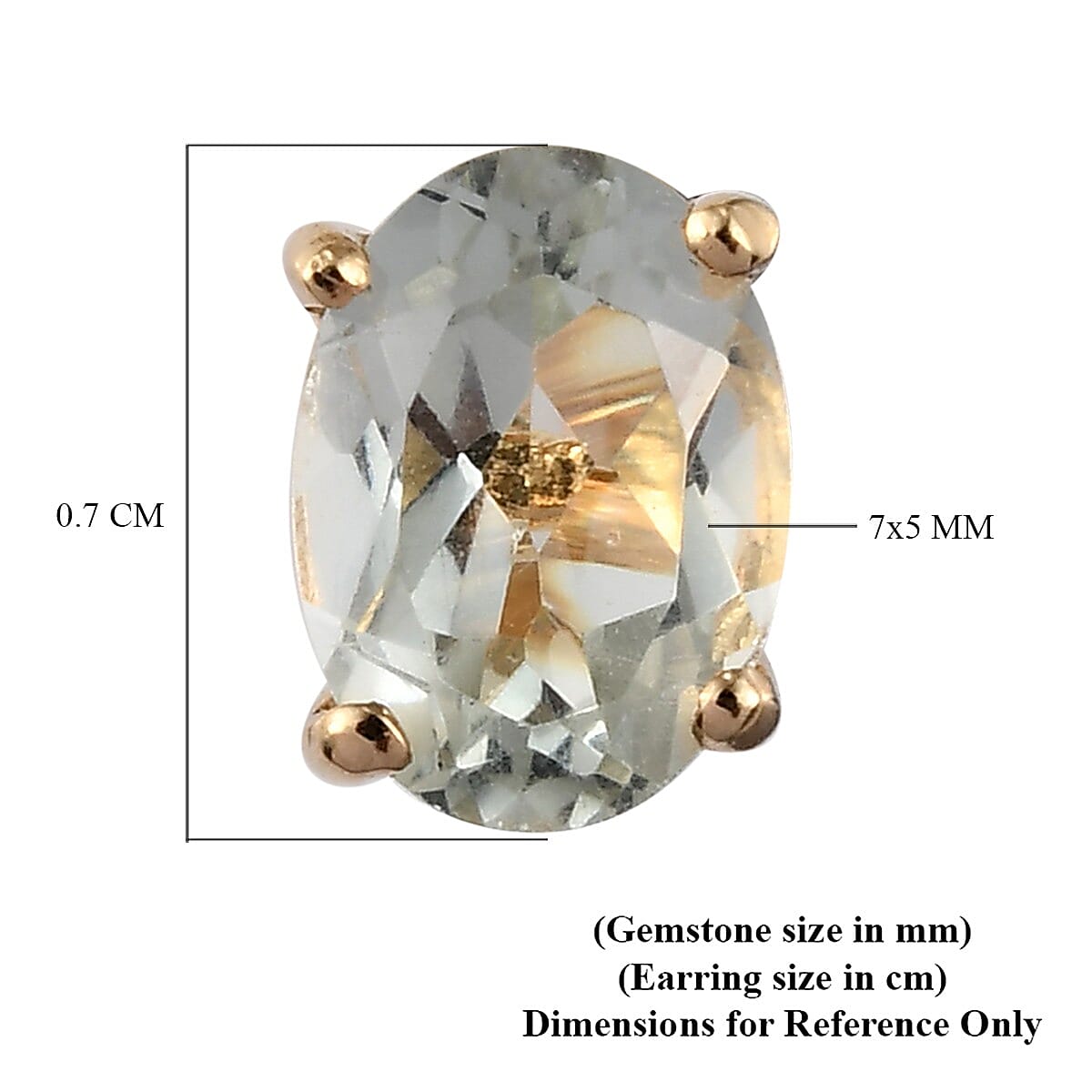 Prasiolite Stud Earrings with Push Back in 18K Vermeil Yellow Gold Plated Sterling Silver 1.47 Ct.