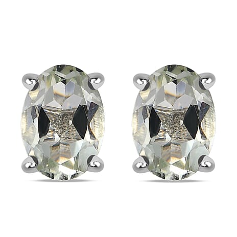 Prasiolite Stud Earrings with Push Back in Platinum Overlay Sterling Silver 1.47 Ct.