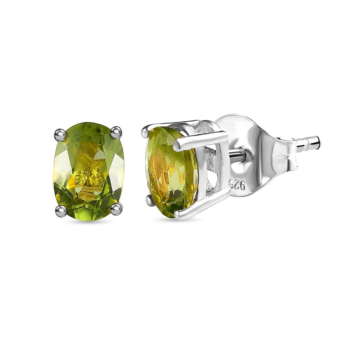 Hebei Peridot Stud Earrings (with Push Back) in Platinum Overlay Sterling Silver 1.83 Ct.