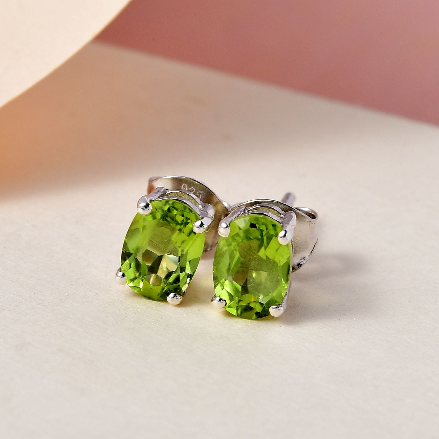 Hebei Peridot Stud Earrings (with Push Back) in Platinum Overlay Sterling Silver 1.83 Ct.