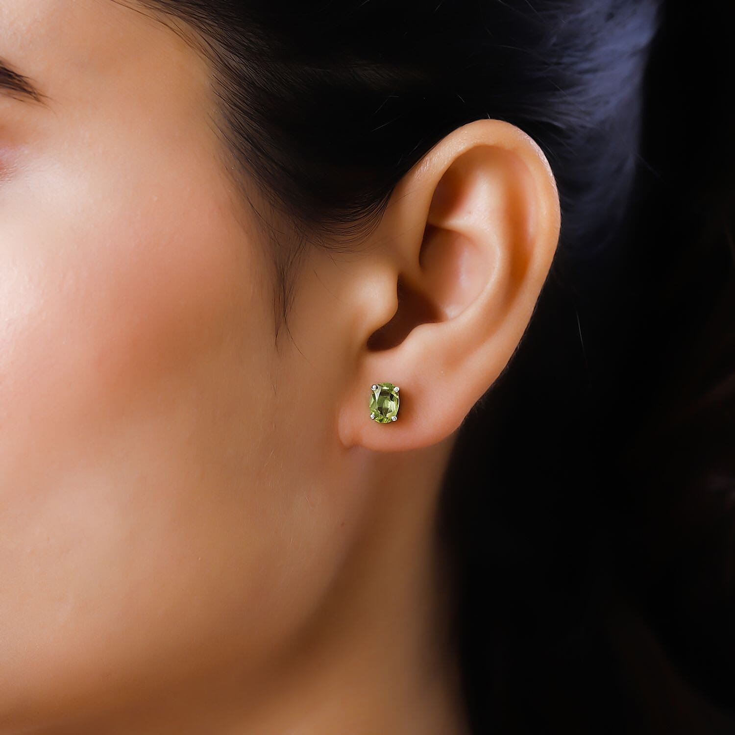 Hebei Peridot Stud Earrings (with Push Back) in Platinum Overlay Sterling Silver 1.83 Ct.