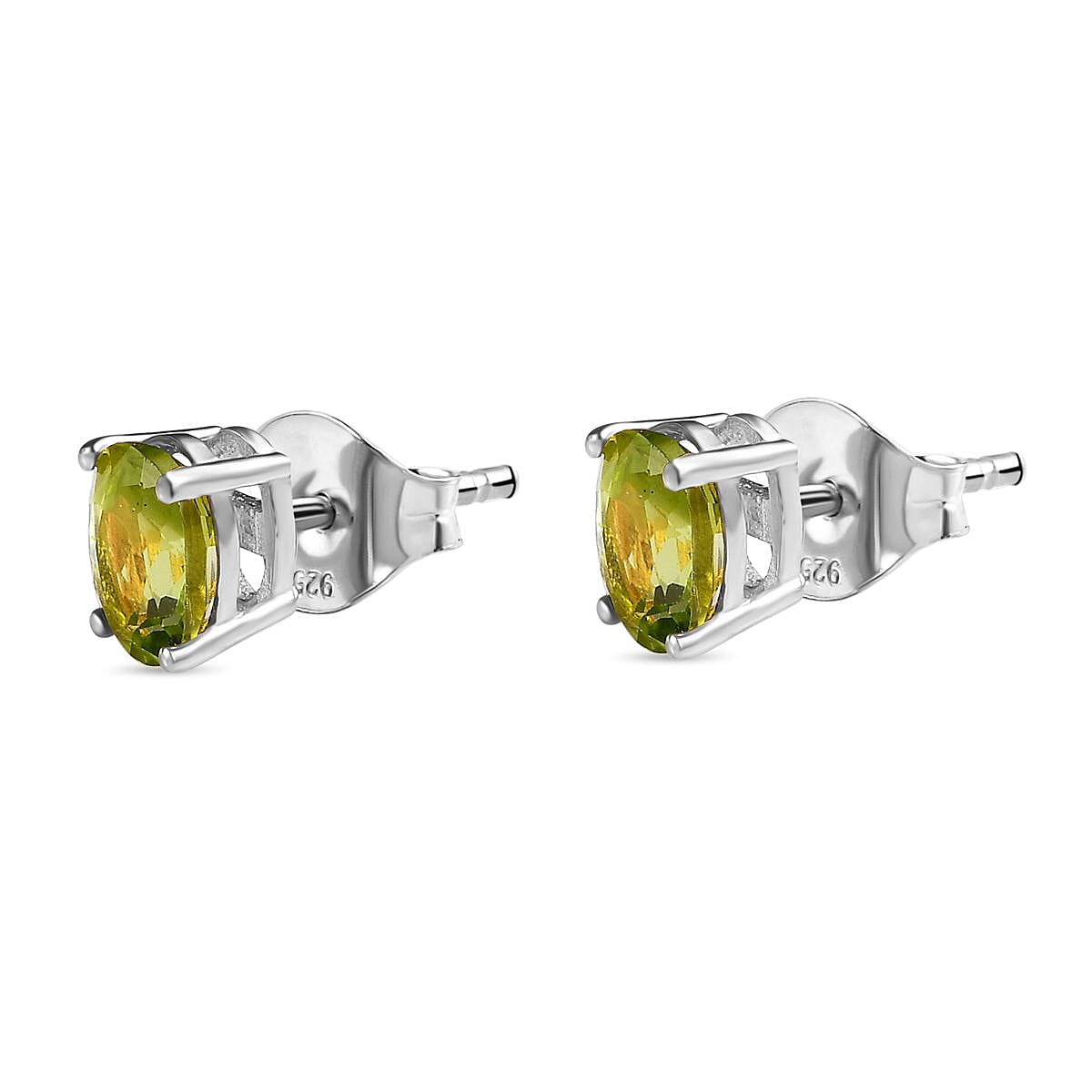 Hebei Peridot Stud Earrings (with Push Back) in Platinum Overlay Sterling Silver 1.83 Ct.