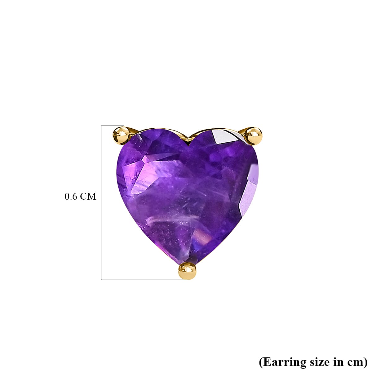 Amethyst Stud Heart Earrings With Push Back in 18K Vermeil Yellow Gold Plated Sterling Silver 1.40 Ct.
