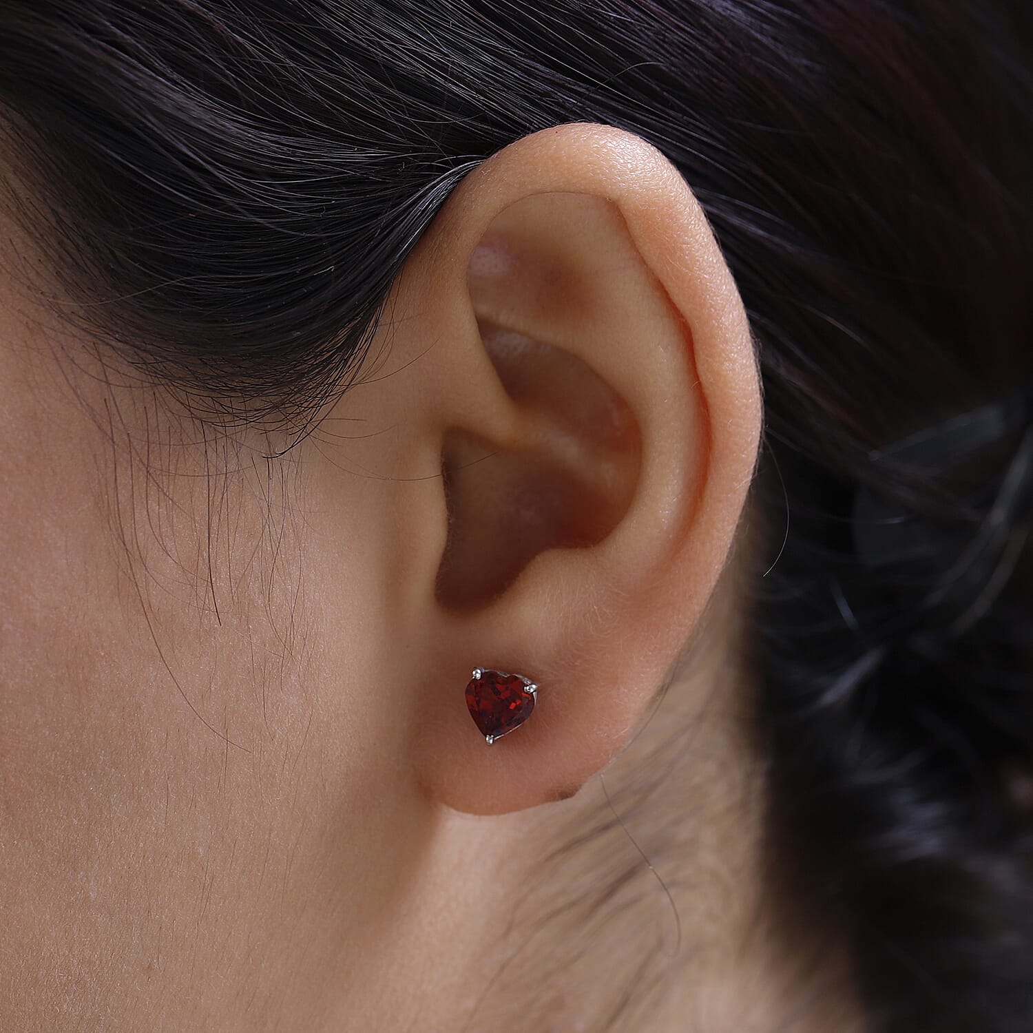 Red Garnet Stud Heart Earrings in Platinum Overlay Sterling Silver 2.06 Ct.