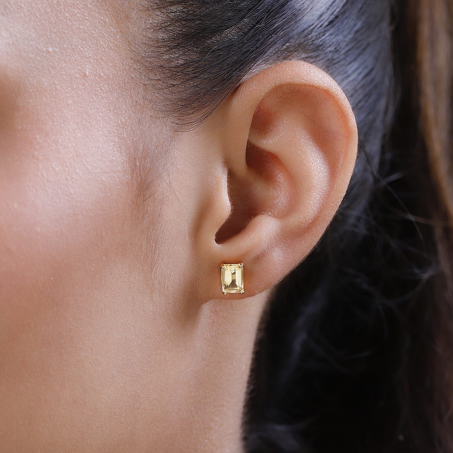 Citrine Stud Earrings in 18K Vermeil Yellow Gold Plated Sterling Silver 1.86 Ct.