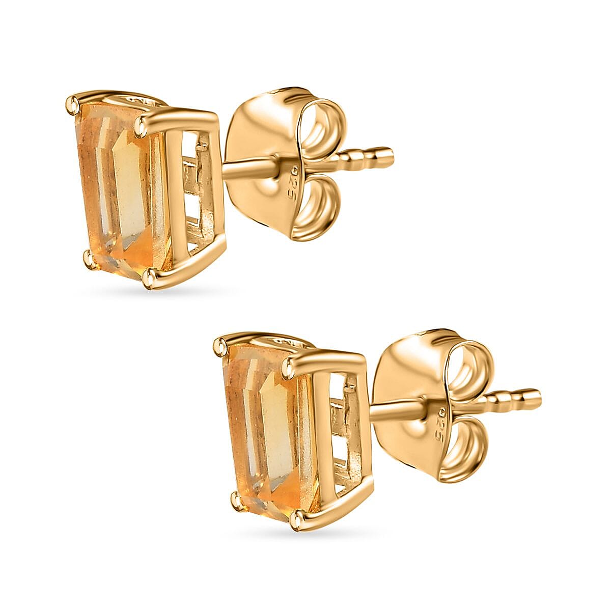Citrine Stud Earrings in 18K Vermeil Yellow Gold Plated Sterling Silver 1.86 Ct.