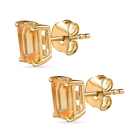 Citrine Stud Earrings in 18K Vermeil Yellow Gold Plated Sterling Silver 1.86 Ct.